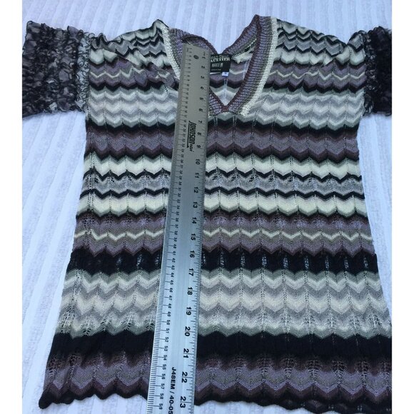 Jean Paul Gaultier Womens Small Short Sleeve Ruffle Lace Knit Top Chevron Gray - Picture 2 of 10
